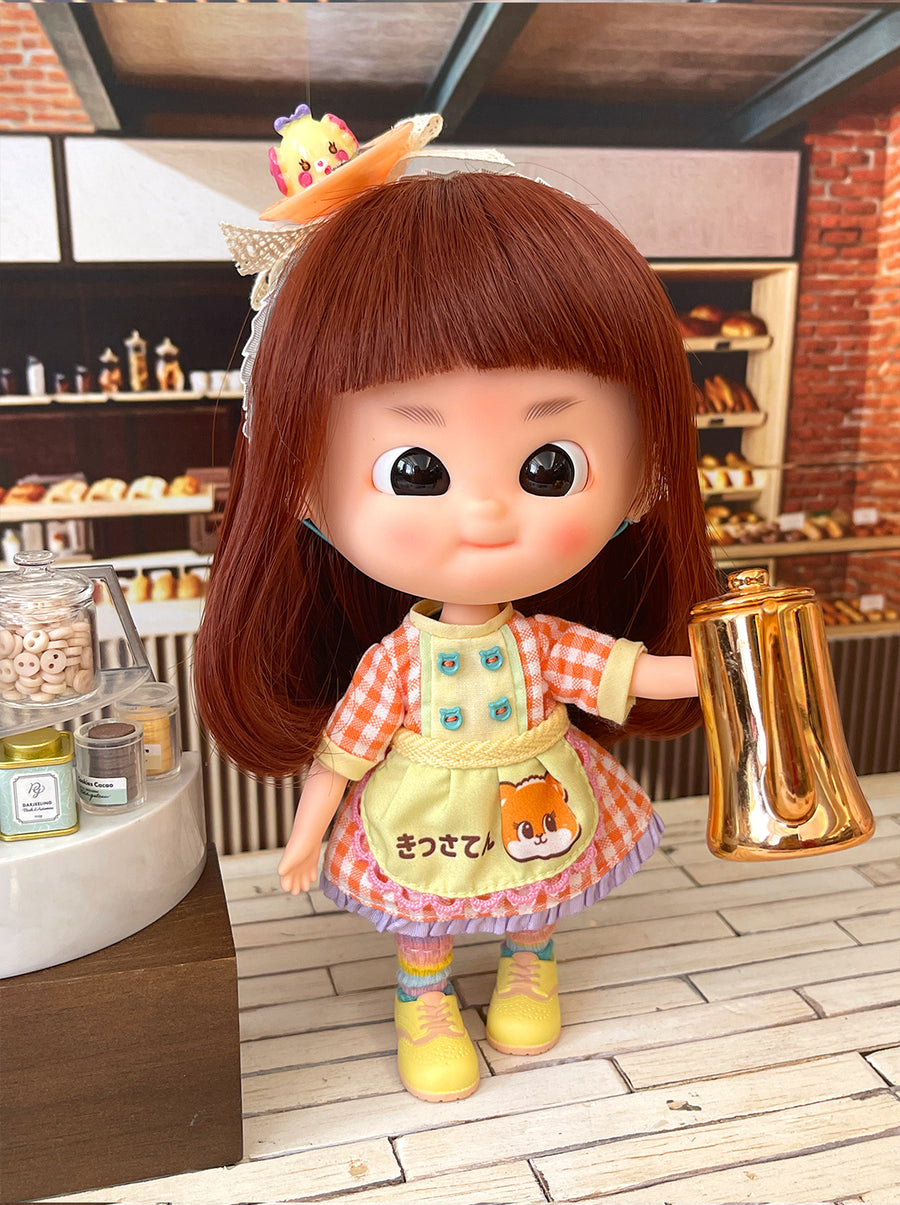 [MDF012c] M Bakery Apron dress 橙格套裝 ♡ AMMC / 肥妹  size ♡