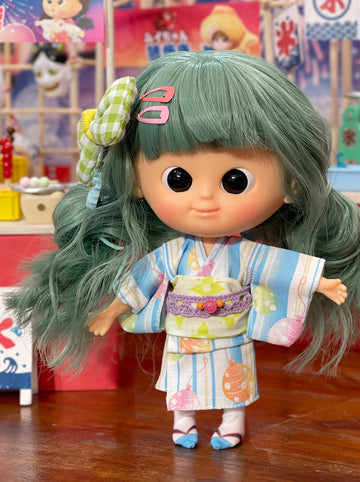 [OF442e-O] 浴衣 Yukata Girl Blue Stripe** AMMC/MMC size outfit** ♡ Pre-order ♡