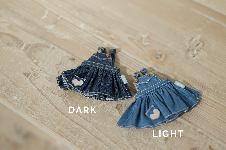 [OF299] Mui-Denim Overalls Skirt Unwashed (Dark)