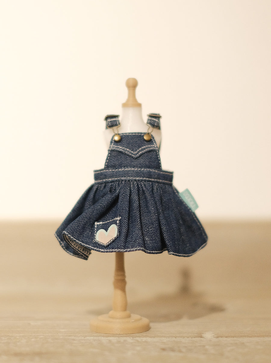 [OF299] Mui-Denim Overalls Skirt Unwashed (Dark)