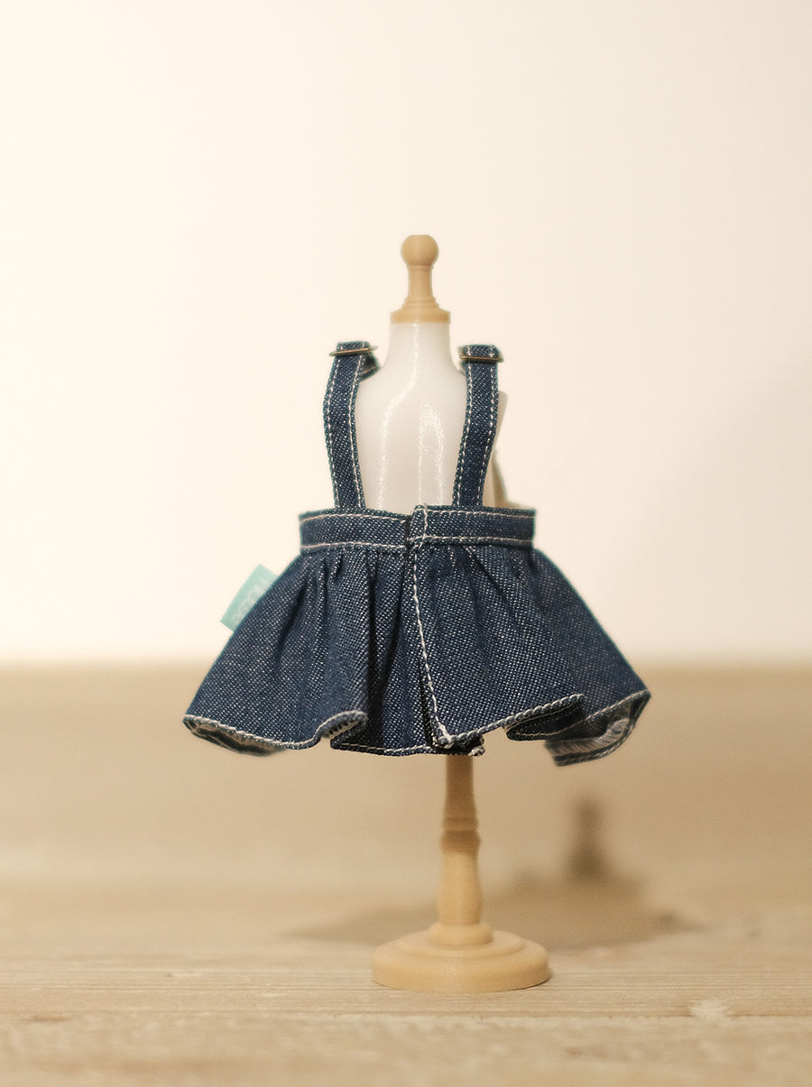 [OF299] Mui-Denim Overalls Skirt Unwashed (Dark)