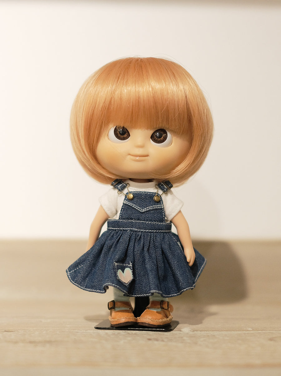 [OF299] Mui-Denim Overalls Skirt Unwashed (Dark)