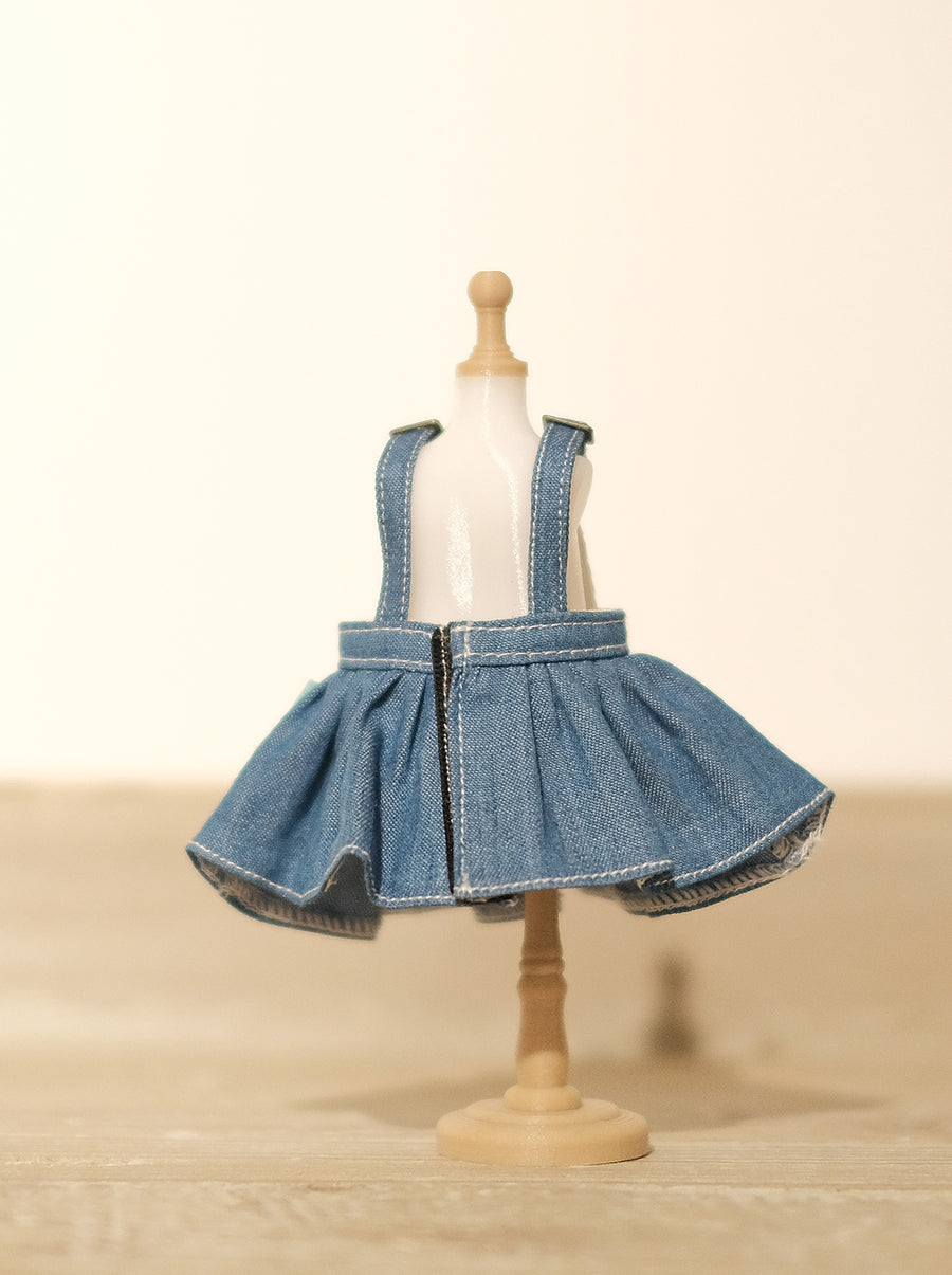 [OF298] Mui-Denim Overalls Skirt Unwashed (Light)