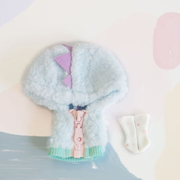 [OF362] Dinosaur Fuzzy Monster Jumper Set (Blue)