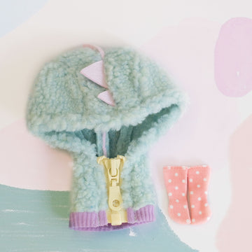 [OF361] Dinosaur Fuzzy Monster Jumper Set (Mint)