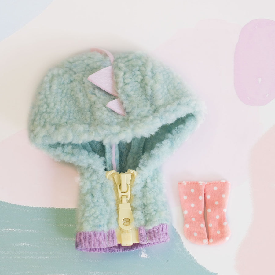 [OF361] Dinosaur Fuzzy Monster Jumper Set (Mint)